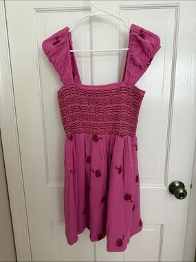 Pink Smocked Sundress with Floral Embroidery